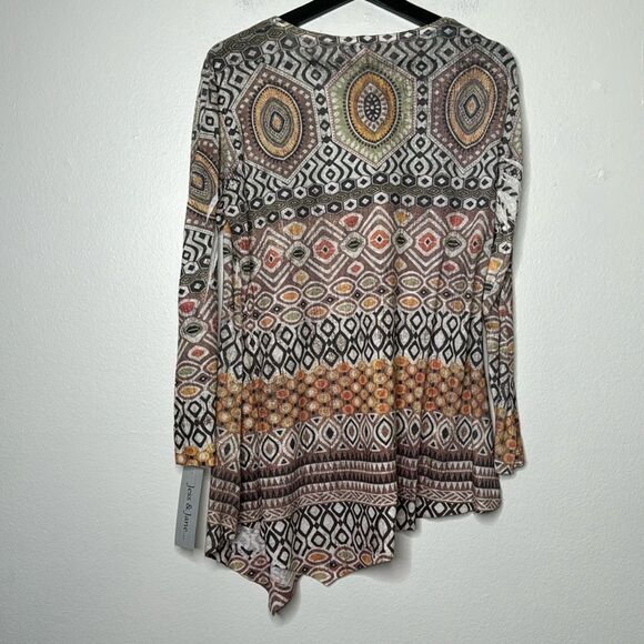 Jess & Jane Aztec Print Asymmetrical Hem Linen Blend 3/4 Sleeve Top Size… - Picture 6 of 7